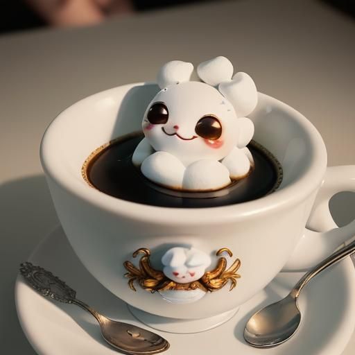Happy Marshmallow in Coffee Cup Jacuzzi