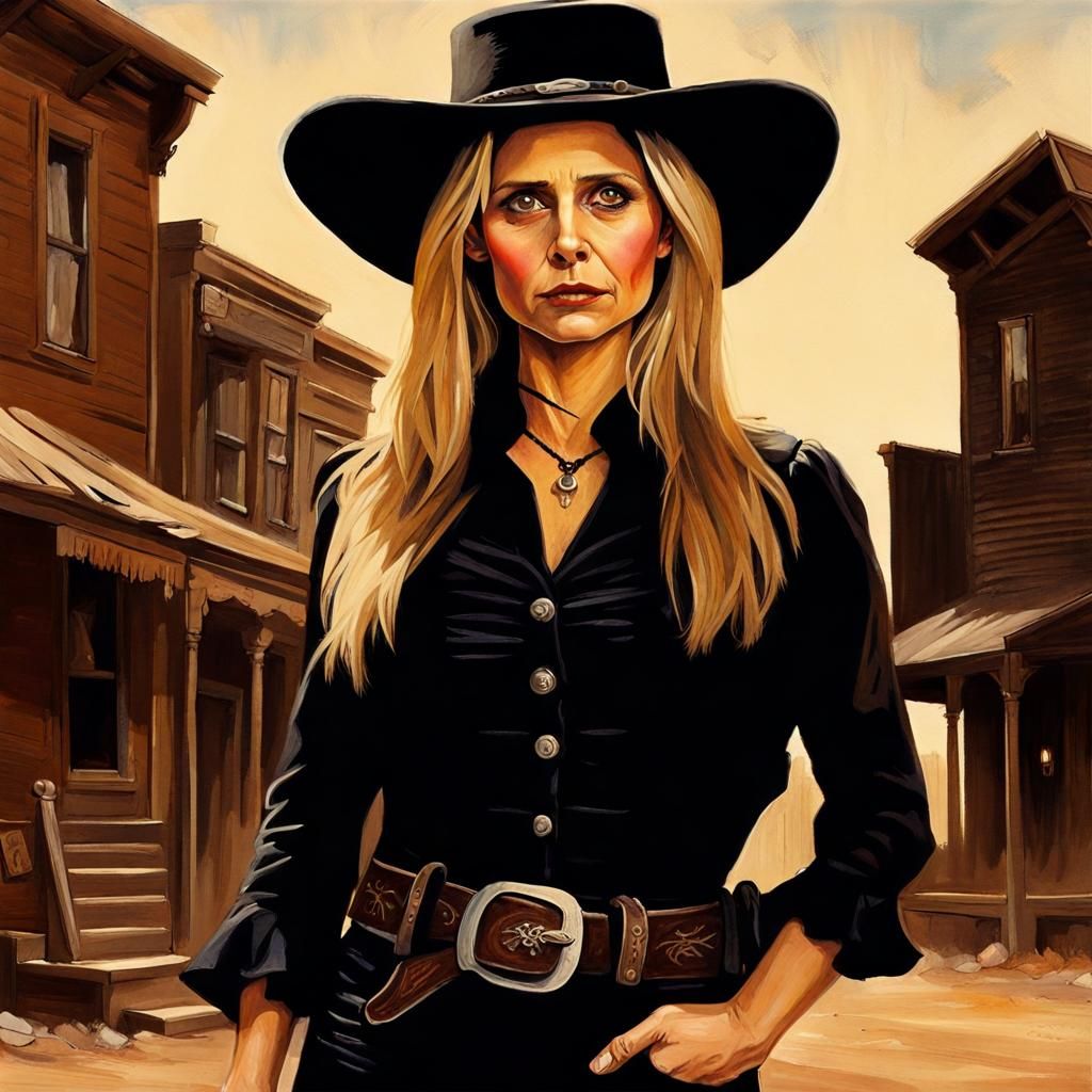 Buffy as Western Gunfighter in Oil Painting