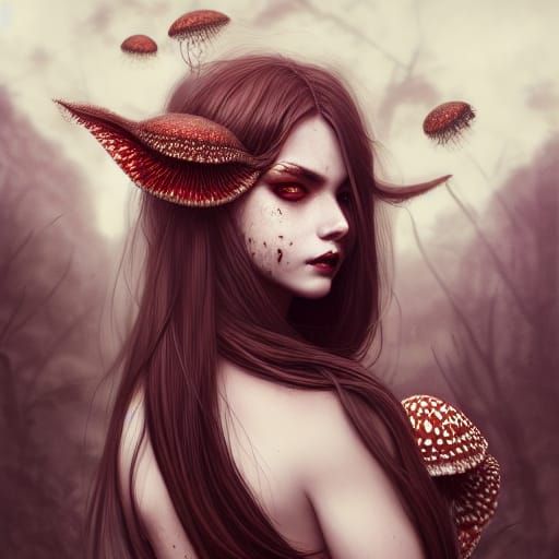 Fly Agaric Goth Goddess Portrait in Digital Illustration