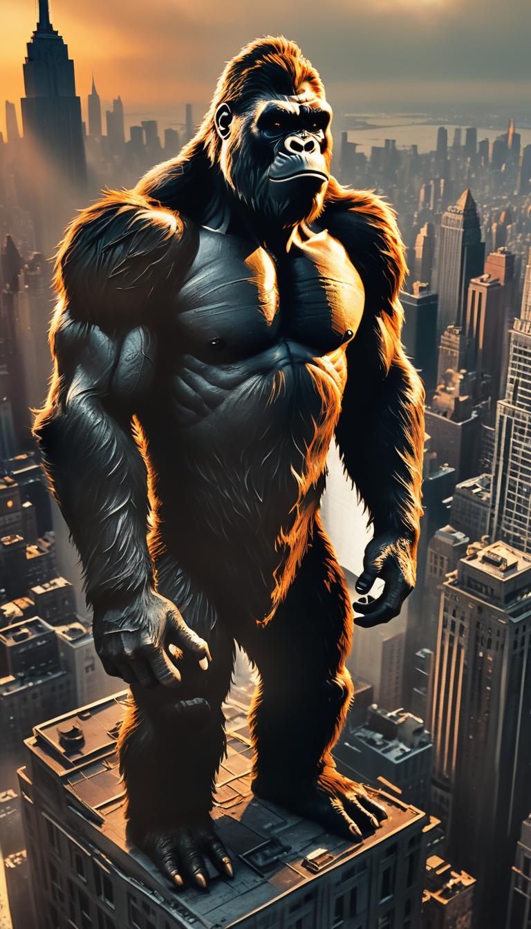King Kong on Empire State in Film Noir Style