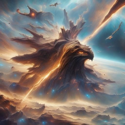 Epic Space Battle Among Nebulas in Space Opera Style