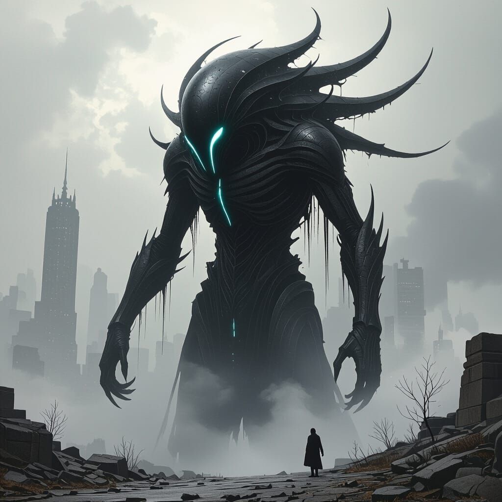 Ominous Alien Creature in Dark Futuristic Style