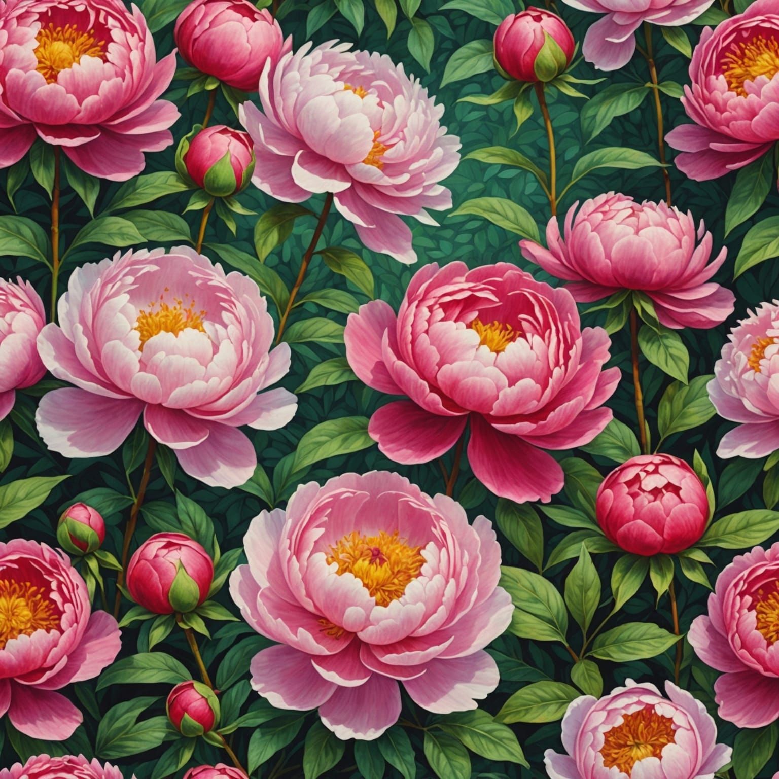 Peony Garden in Pointillist Style