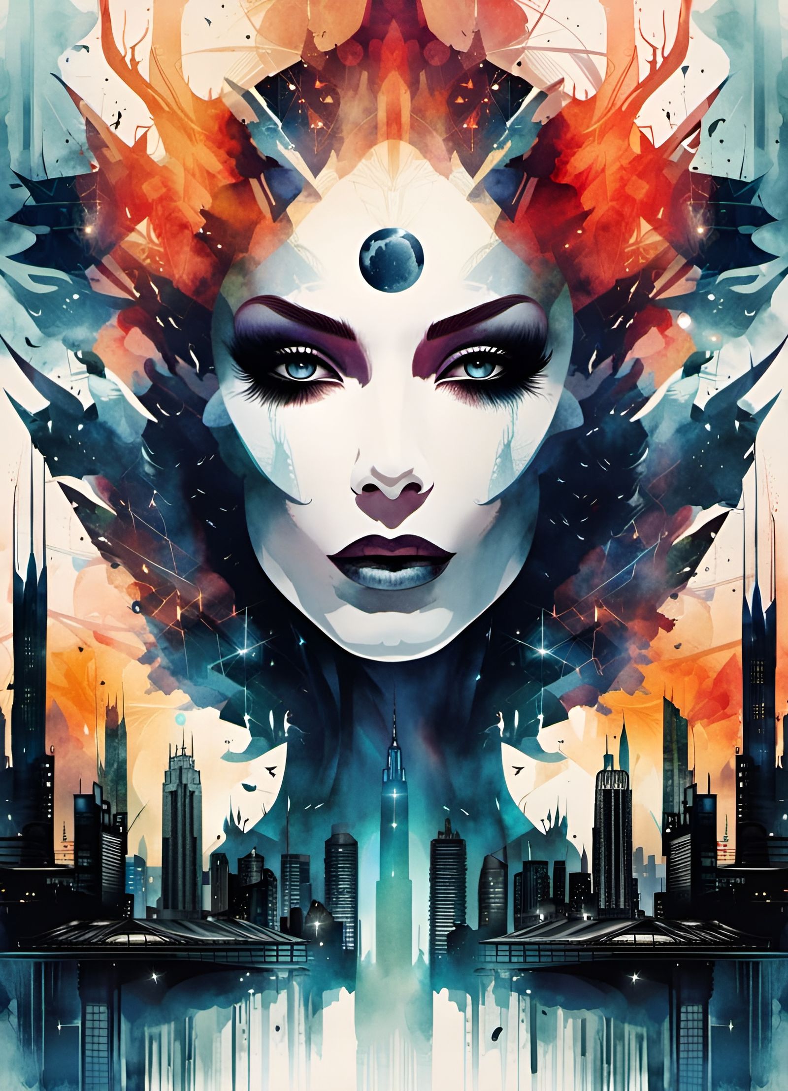 Watercolor Cyberpunk Goddess