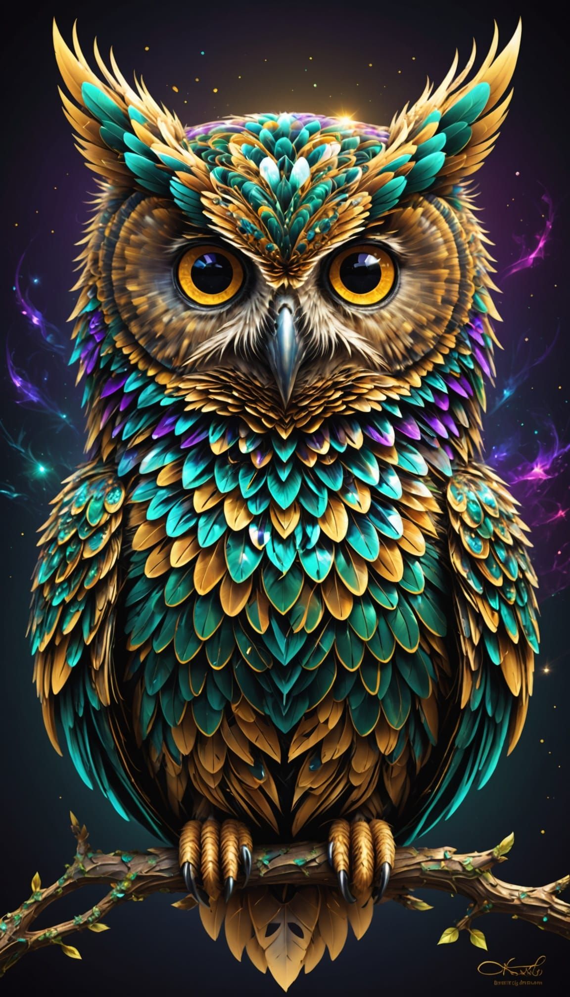 Fractal Owl Digital Art in Vibrant Colors
