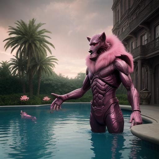Pink Monster Coffee Break in Hyperrealistic Digital Art