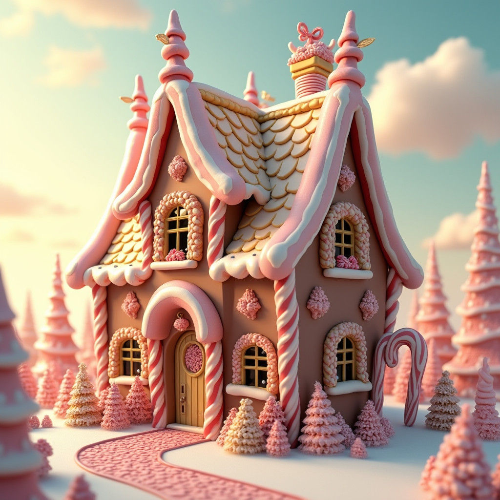 Whimsical Chocolate House with Candy Cane Details