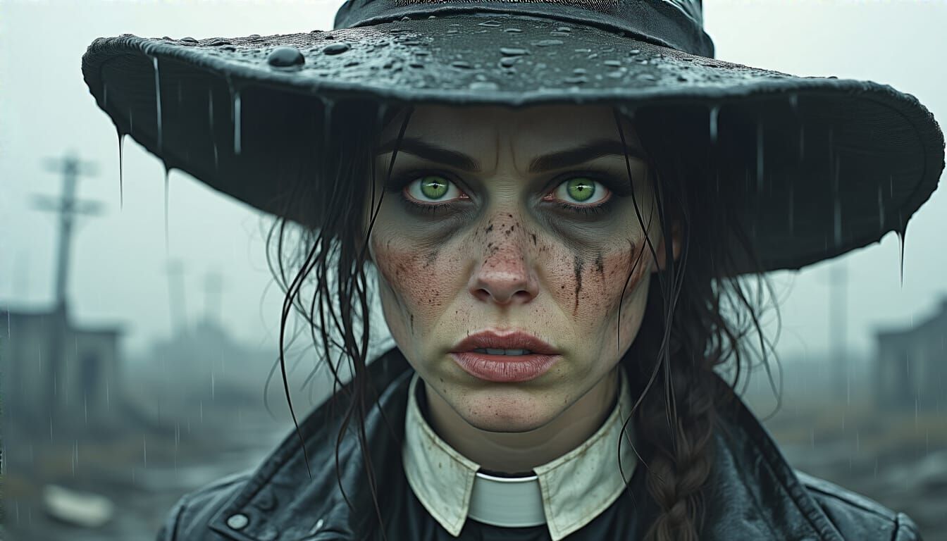 Post-Apocalyptic Woman with Piercing Gaze as Matte Painting