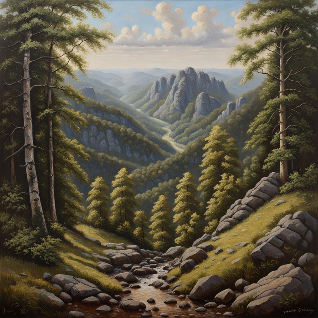 Elbe Sandstone Mountains: Detailed Oil Painting