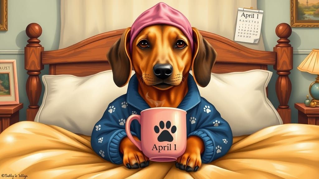 Cozy Dachshund in Folk-Art-Inspired Bedroom Scene