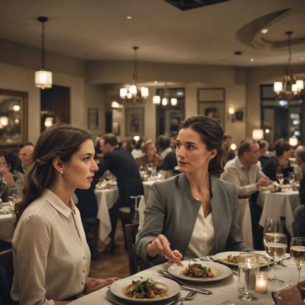Couple's Intimate Dinner in Lively Restaurant