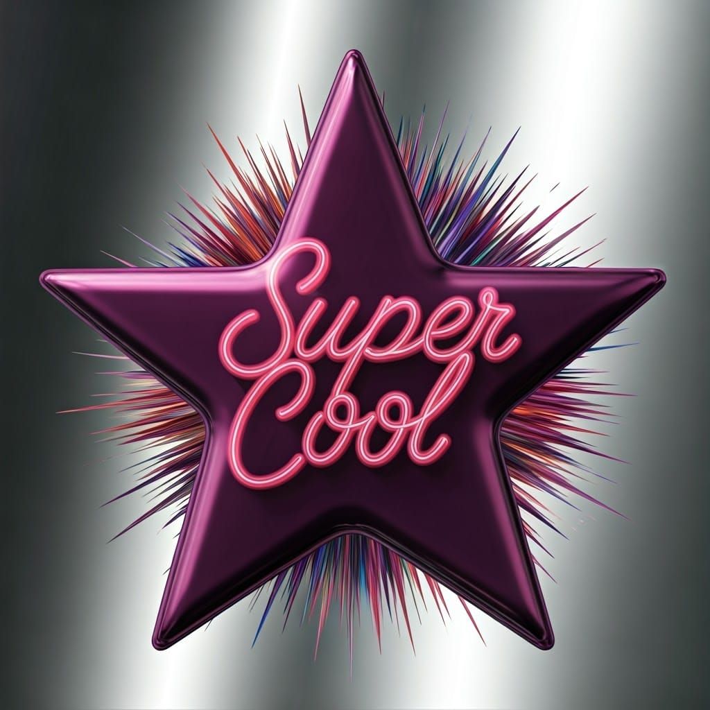 Shiny Purple Star with Neon Typography in 80s Style