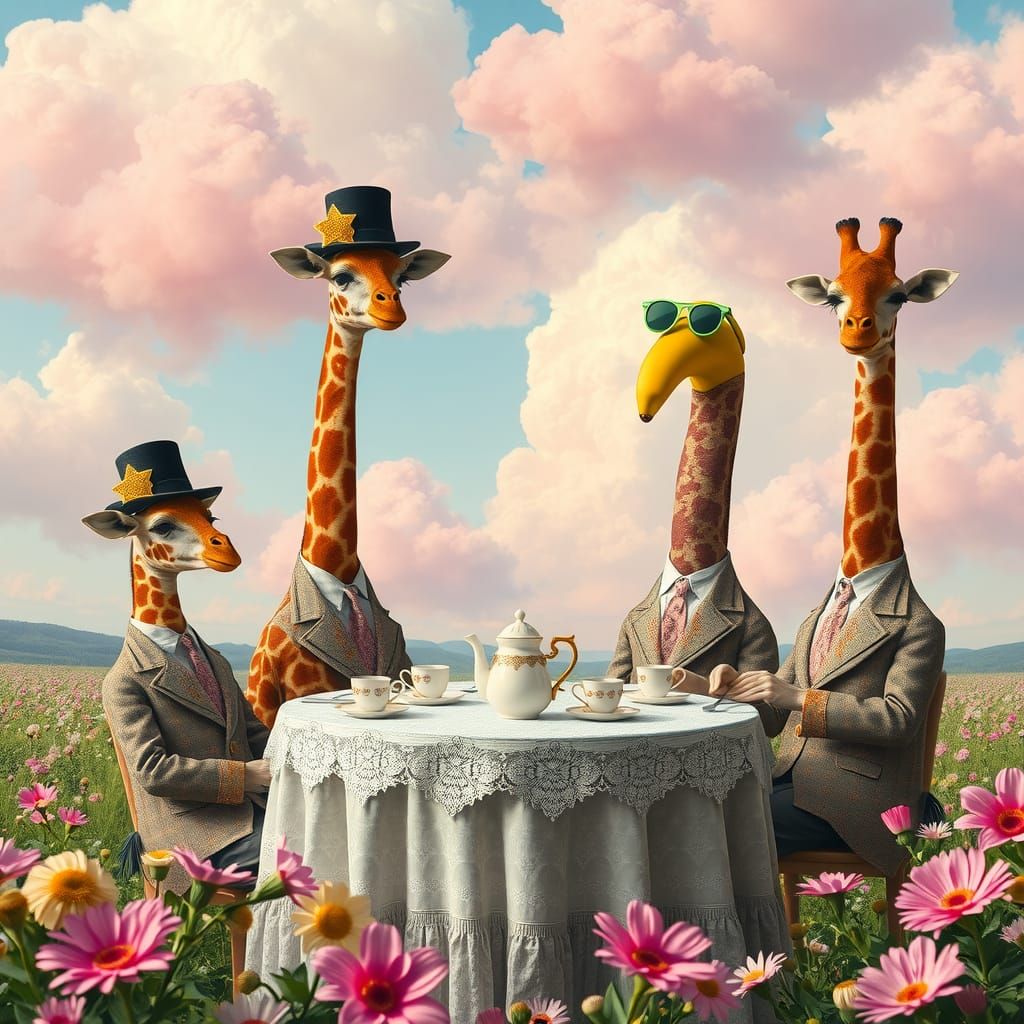 Giraffes' Whimsical Tea Party in Wonderland Style
