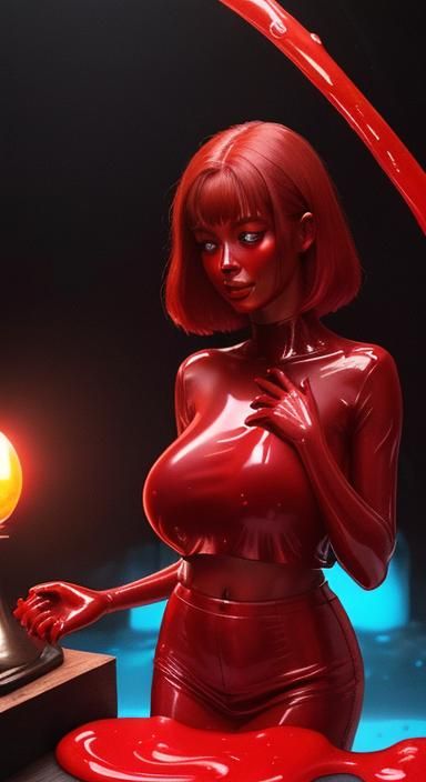 Friendly Glowing Slime Girl in Dark Room