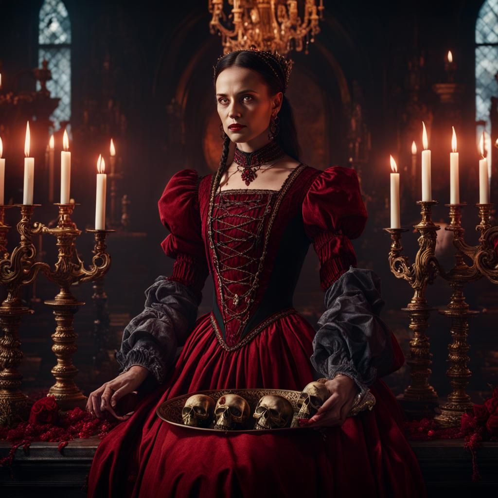 Elizabeth Bathory Surrounded by Skulls: Detailed Matte Paint...