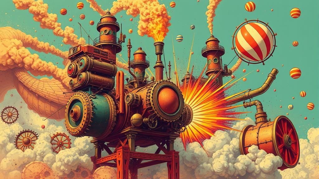 Vibrant Pop Art Explosion of Steampunk Machinery