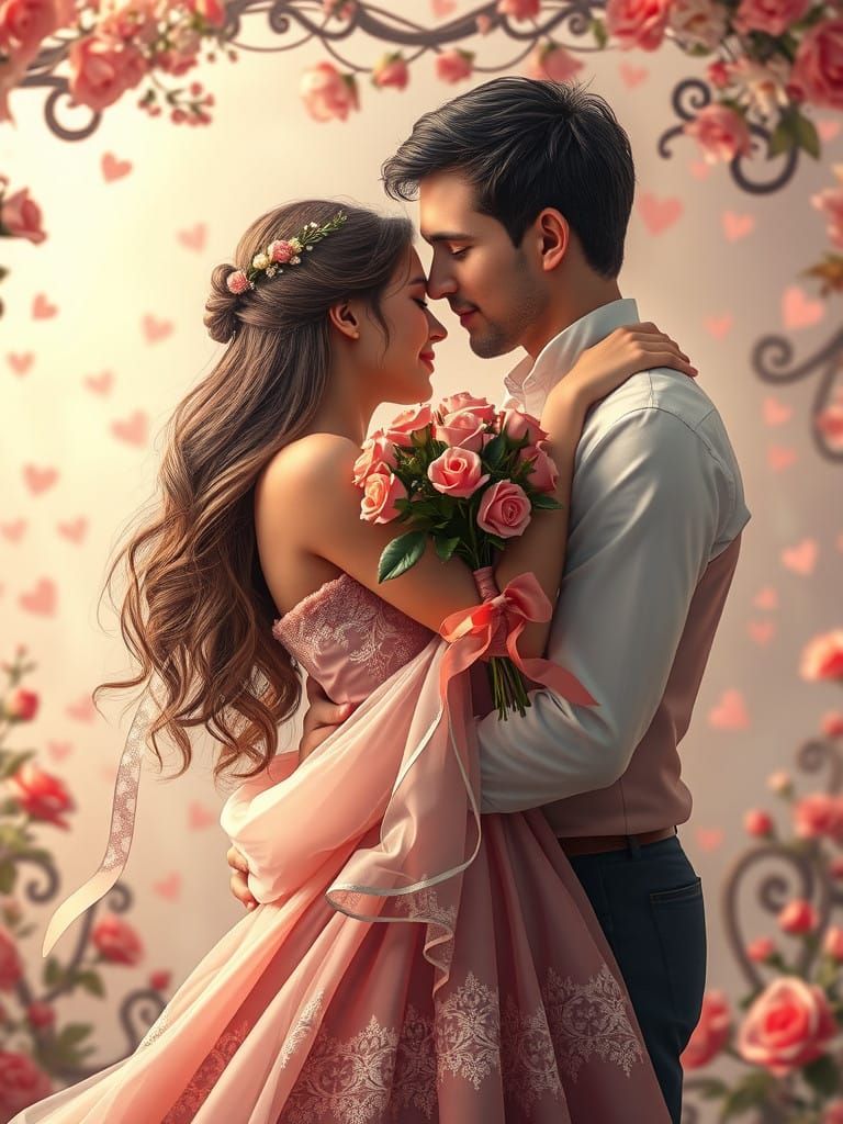 Romantic Couple in Whimsical Valentine's Day Scene