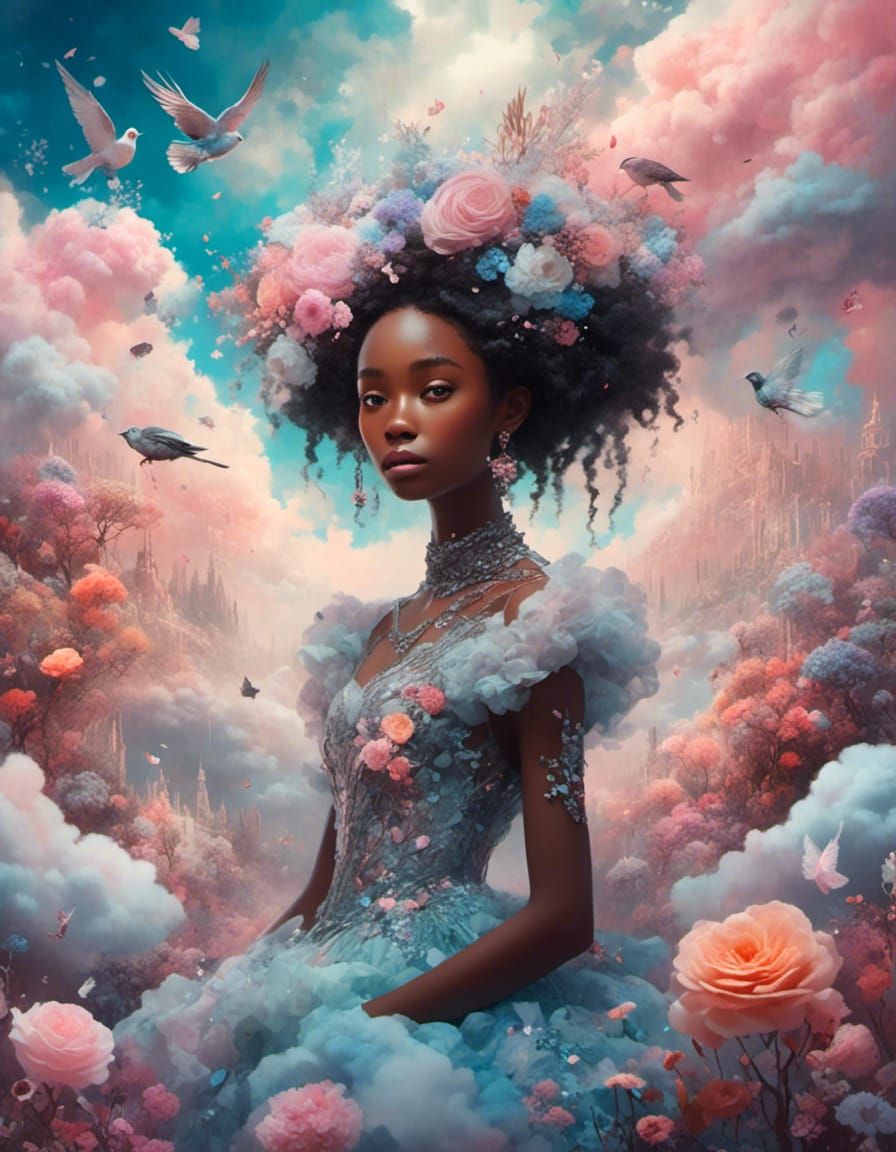 Ethereal Portrait of Woman in Cloud Dress