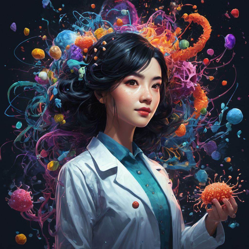 Vibrant Portrait of a European Scientist Woman in Intricate ...