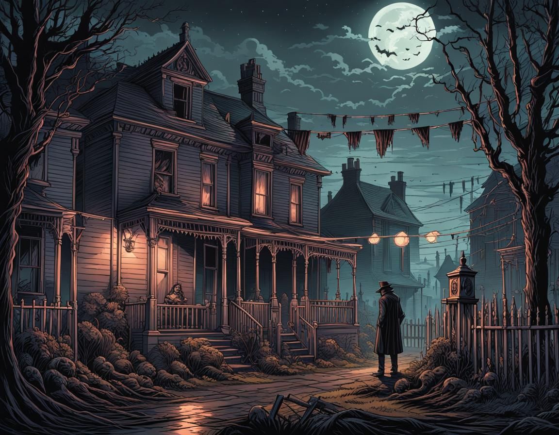 Eerie Victorian House Garden at Night