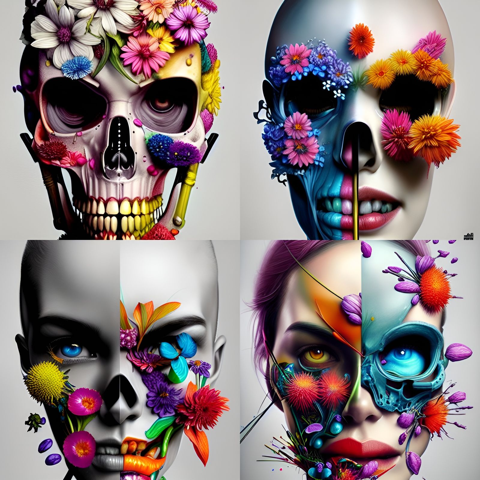Colorful Biomechanic Flowers in Vanitas Style