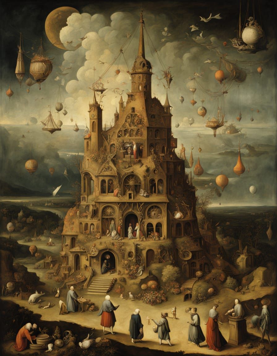 Surreal Oil Painting of Geometric Structures with Gears and ...