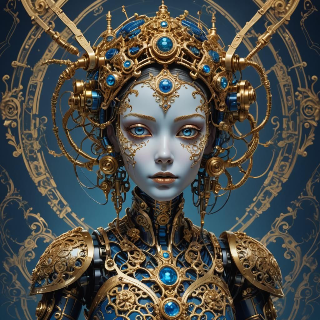 Ornate Robot Doll Portrait in Baroque Style