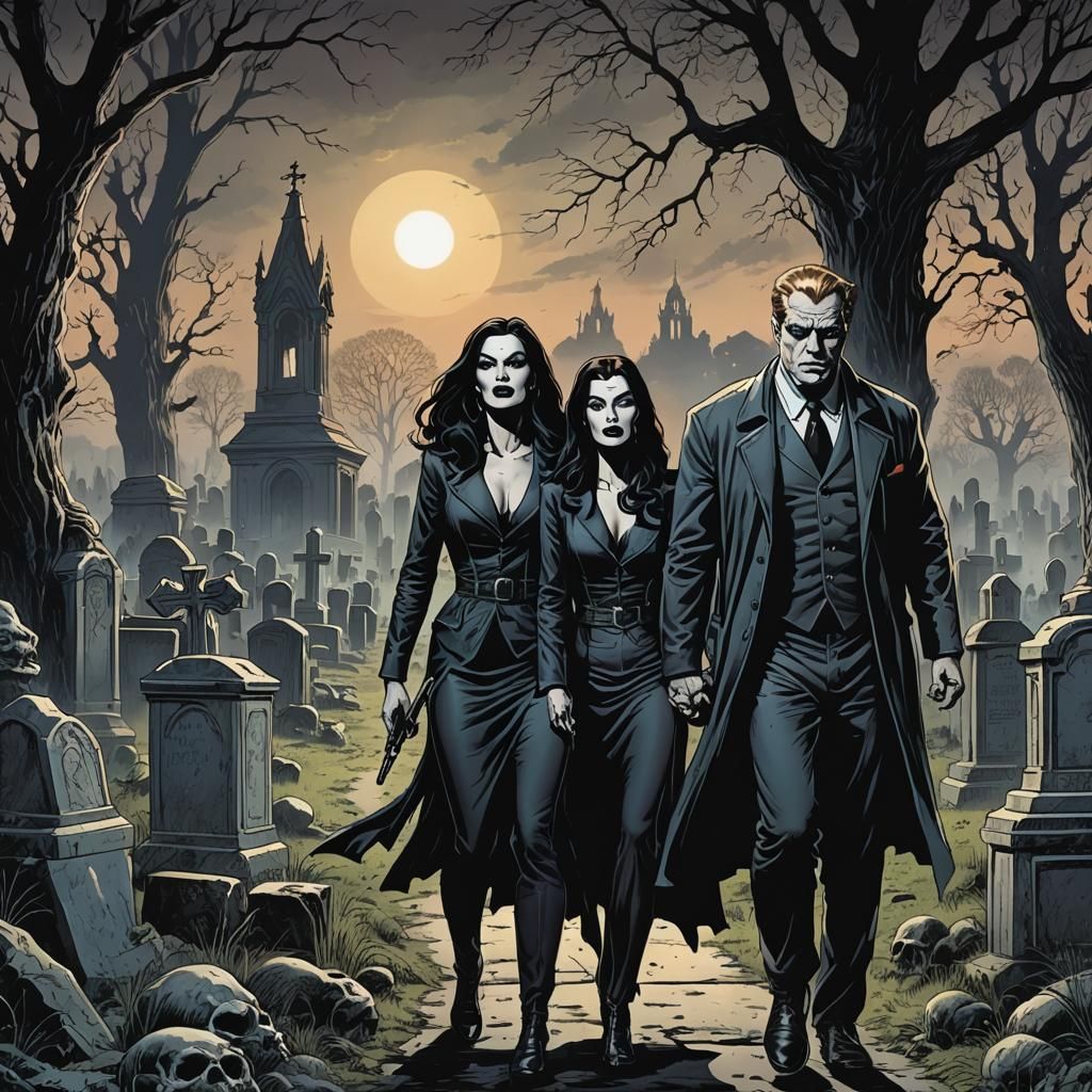 Tor Johnson and Vampira Graveyard Stroll Comic Art