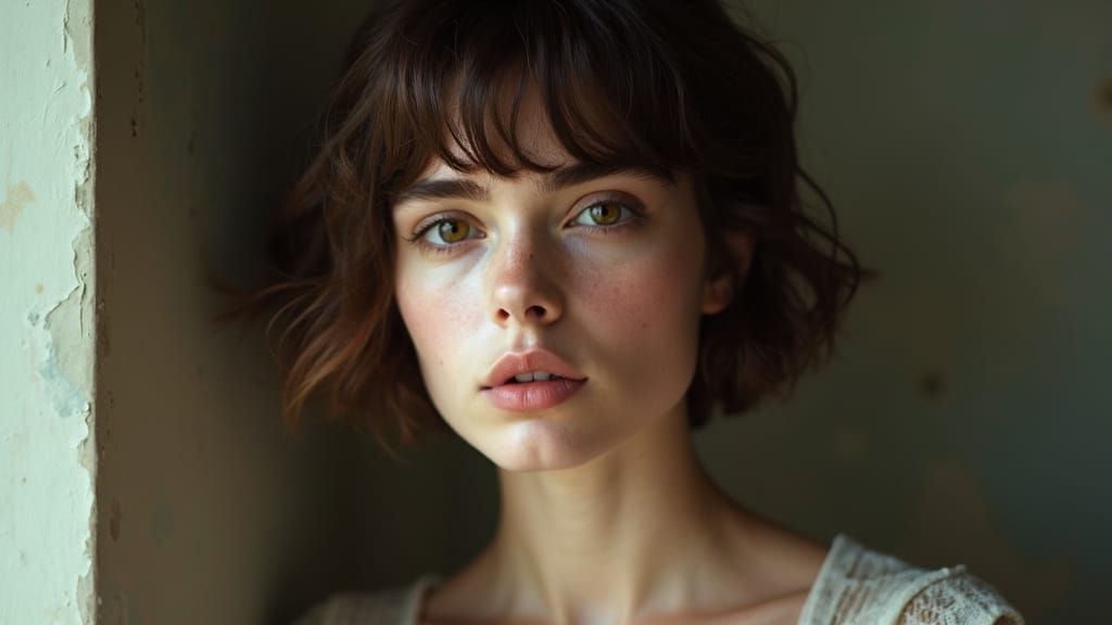 Elegant 20-Year-Old Woman with Short Brunette Hair