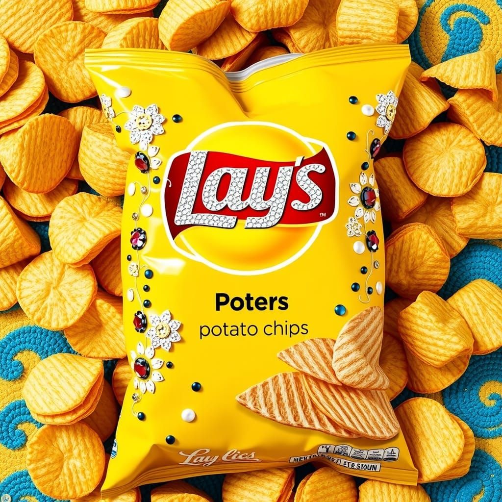 Vibrant Pop Art Lays Chips Bag in Swirling Silver and Blue P...