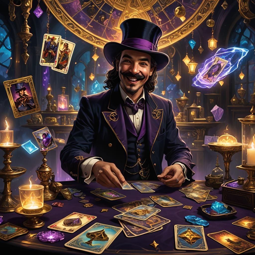 Ominous Tarot Card Dealer in High Fantasy Style