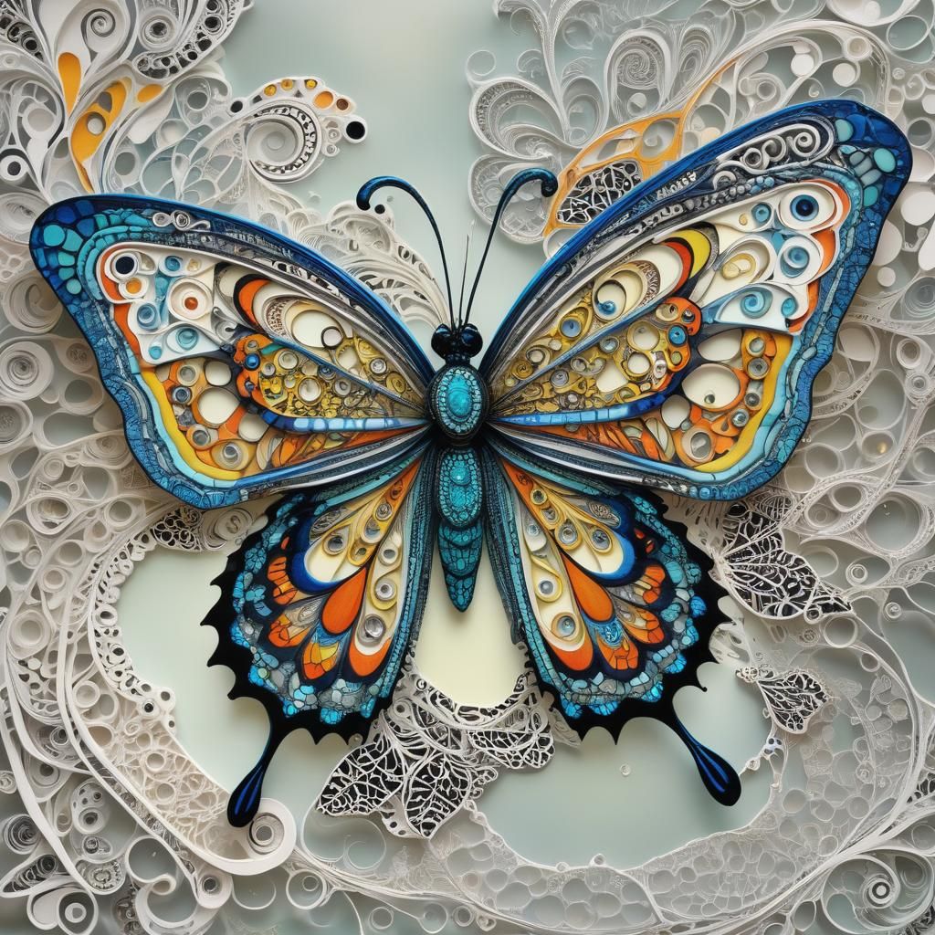 Biopunk Butterfly with Zentangle Pattern