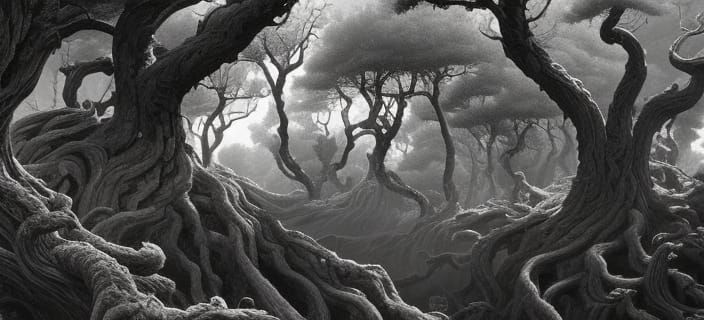 Monster Tree Portrait in Hellish Mountains