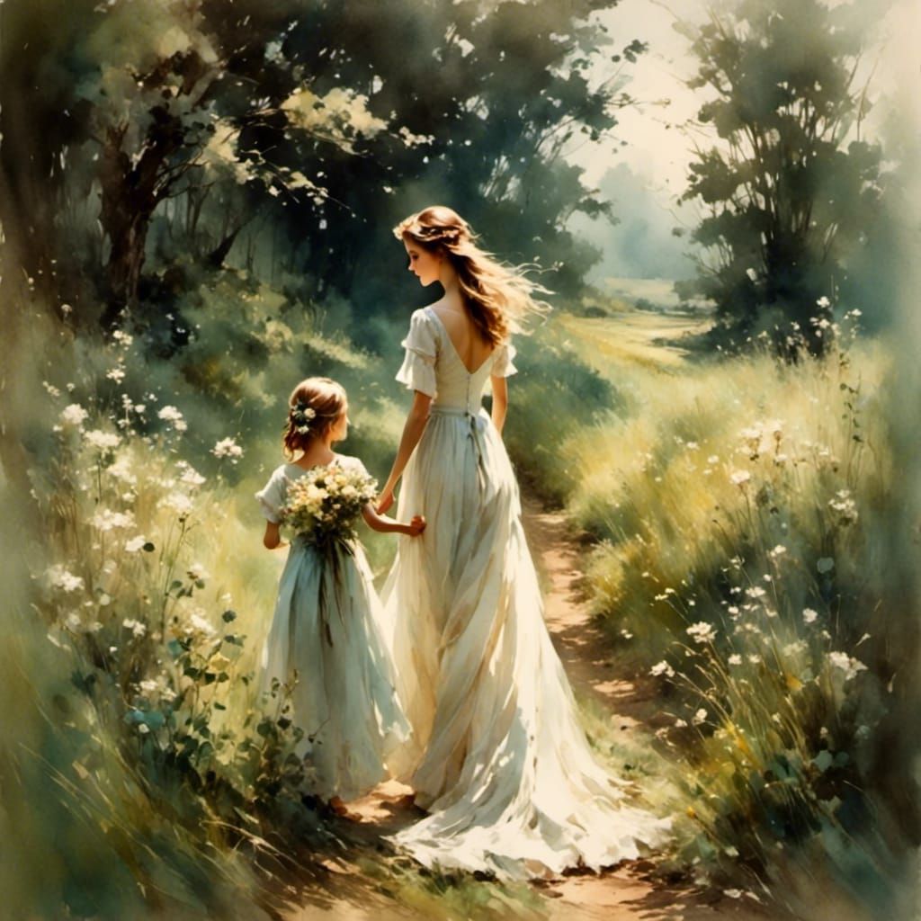 Dreamy Waterfall Ink Sketch Illustration