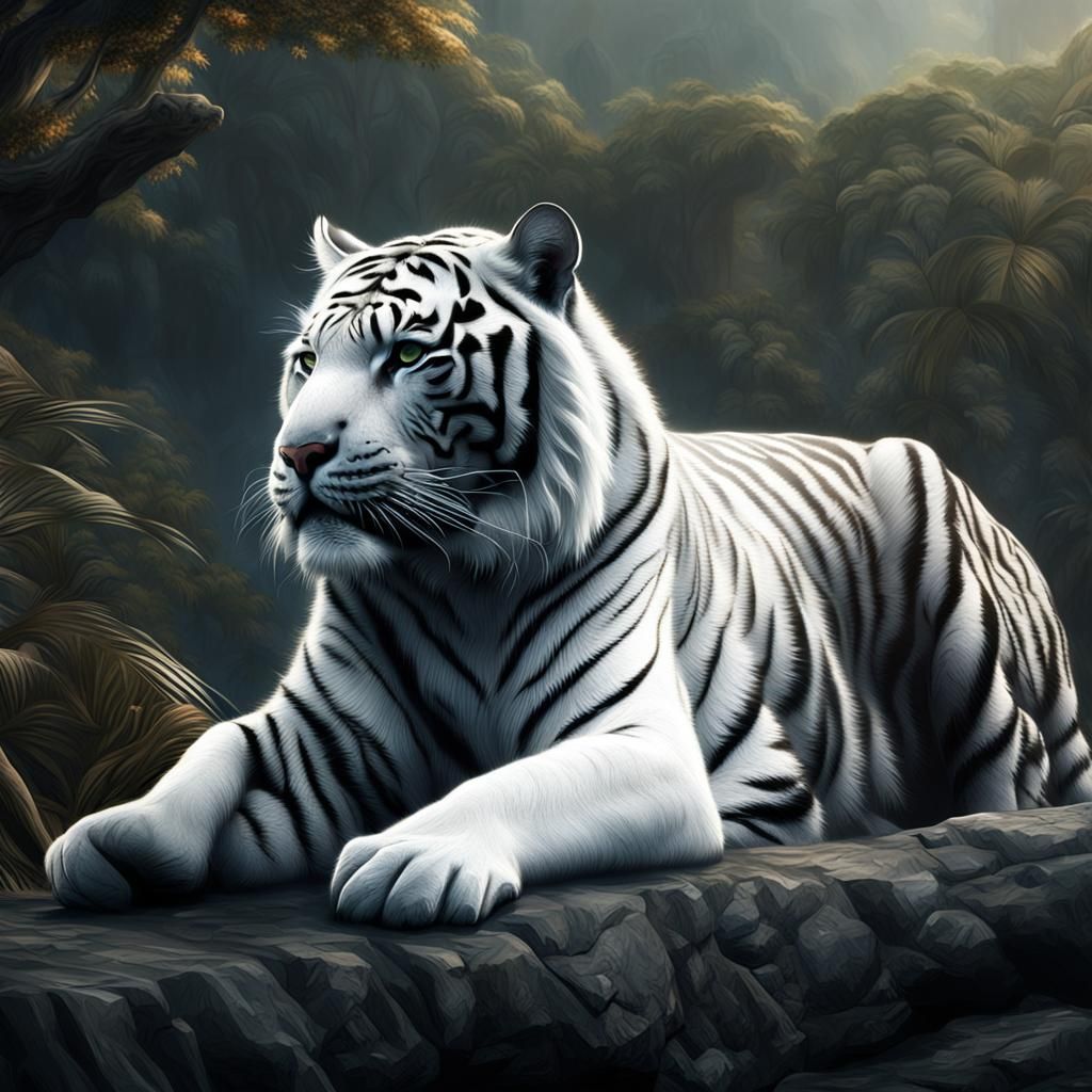 White Tiger and Black Tiger Digital Painting