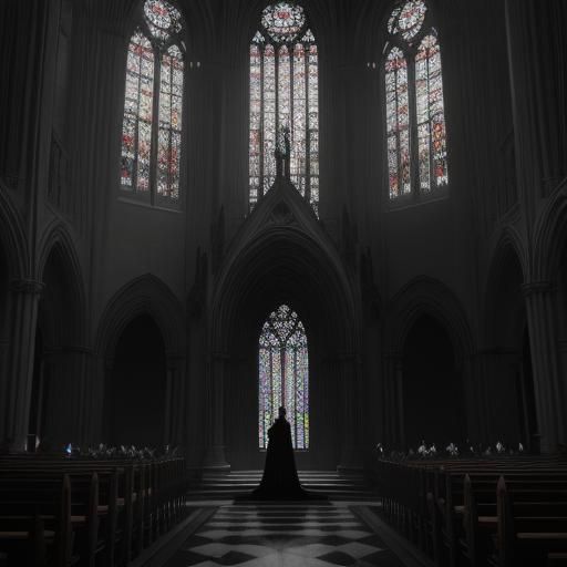 Angel Spreading Wings in Cathedral: Oil Painting