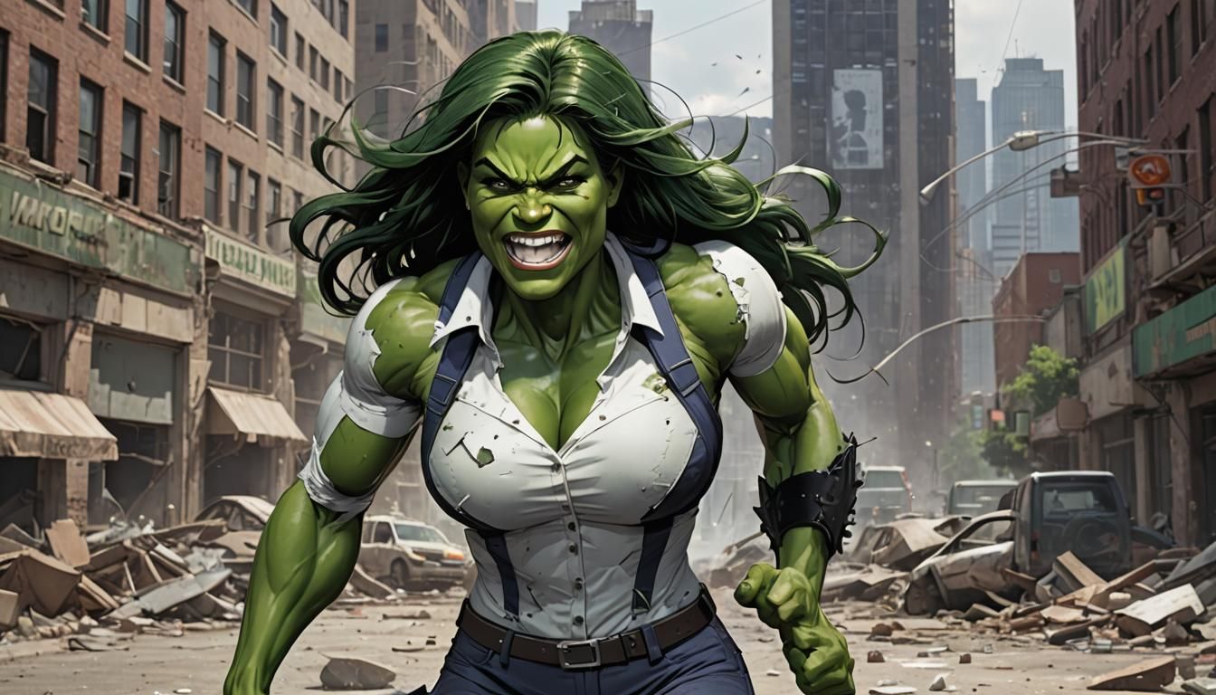 Victorious She-Hulk with Unrealistic Muscles