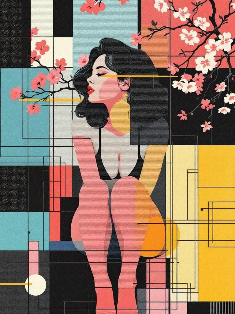 Mondrian and Pin-Up Fusion with ASCII Overlay