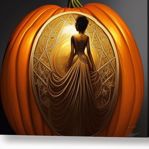 Golden Pumpkin Coach Ride in Dystopian Art Style