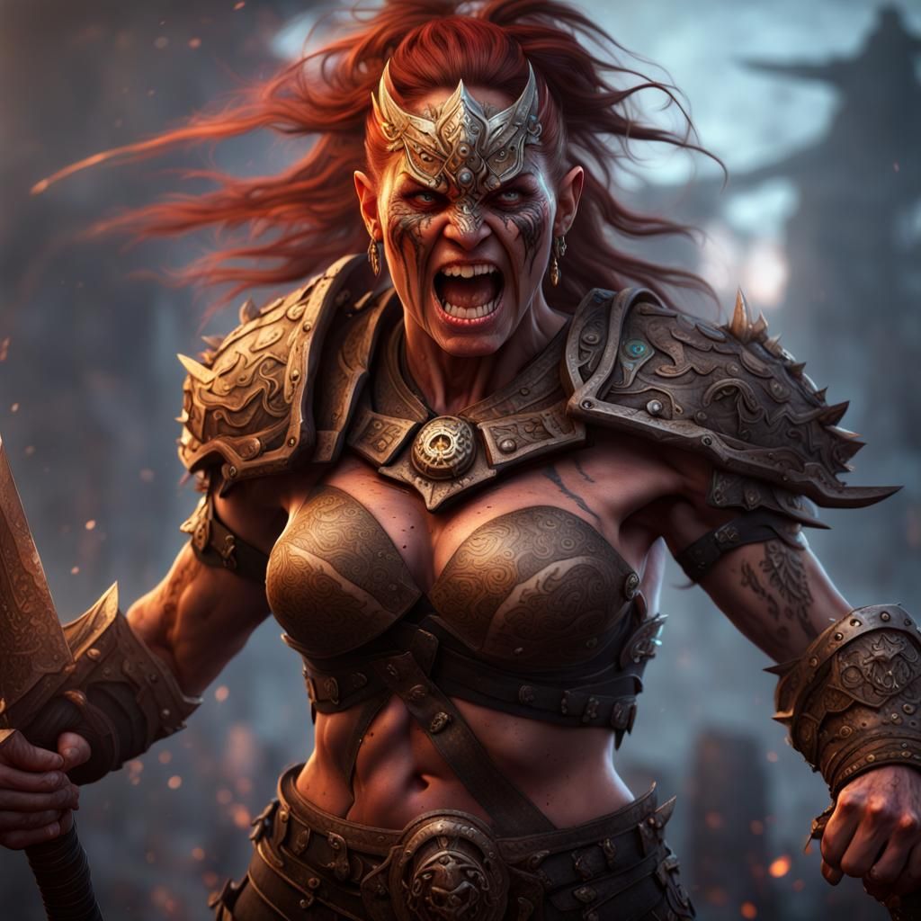 Enraged Goliath Barbarian with Glowing Tattoos