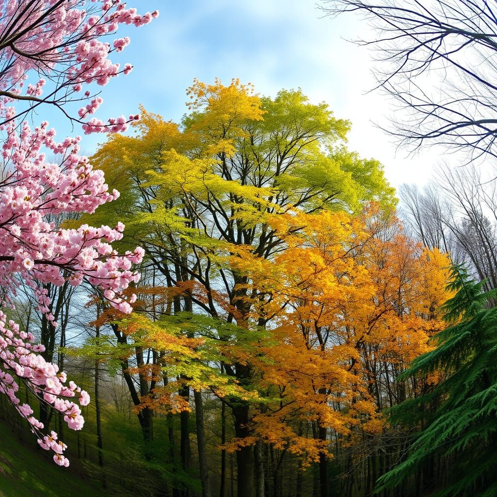 Vibrant Forest Panorama in Neo-Impressionist Style