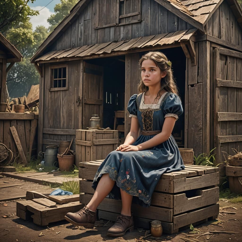 Girl in Dress at Old Shed: Fantasy Concept Art