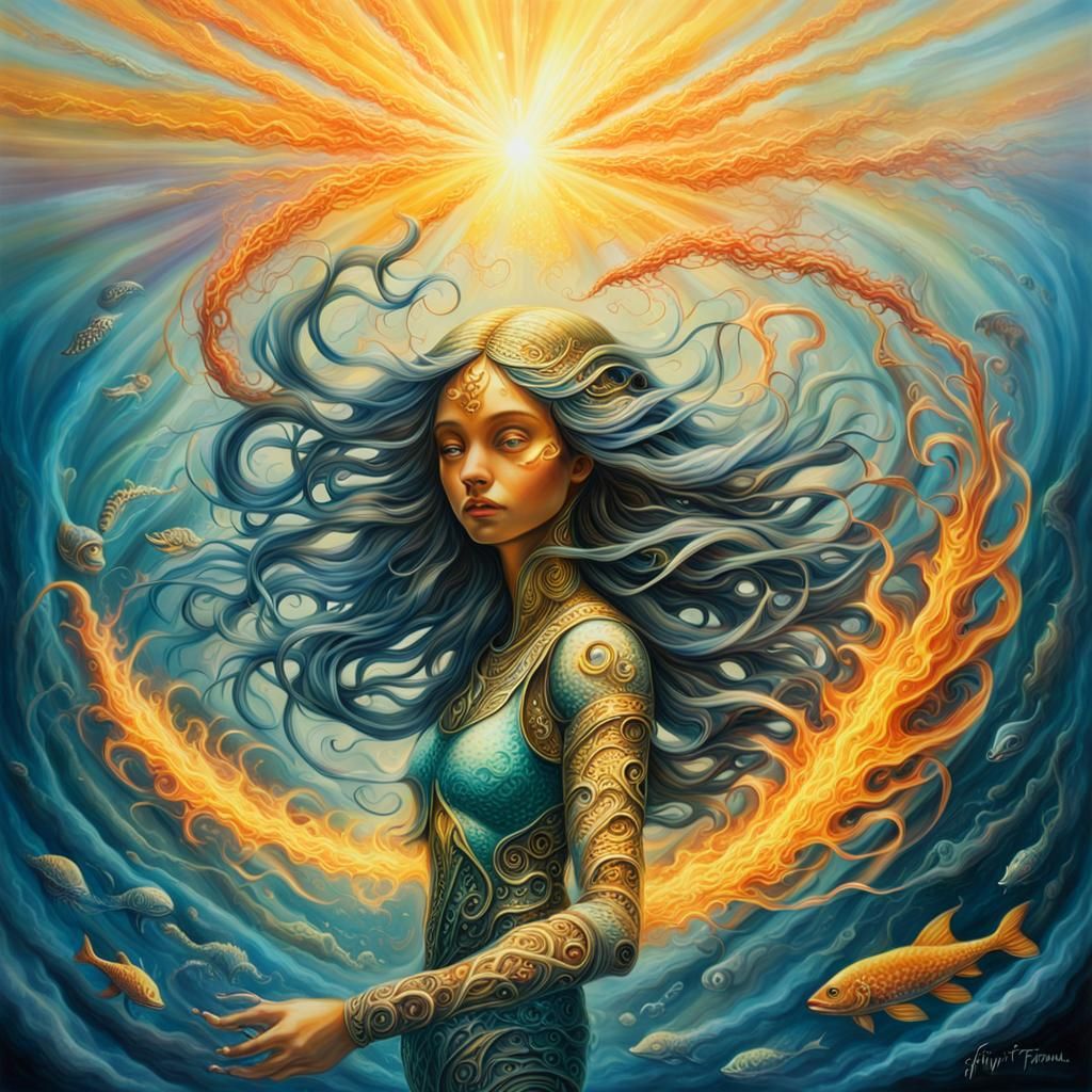 Entangled Mermaid in a Cassette Futurism Dreamscape