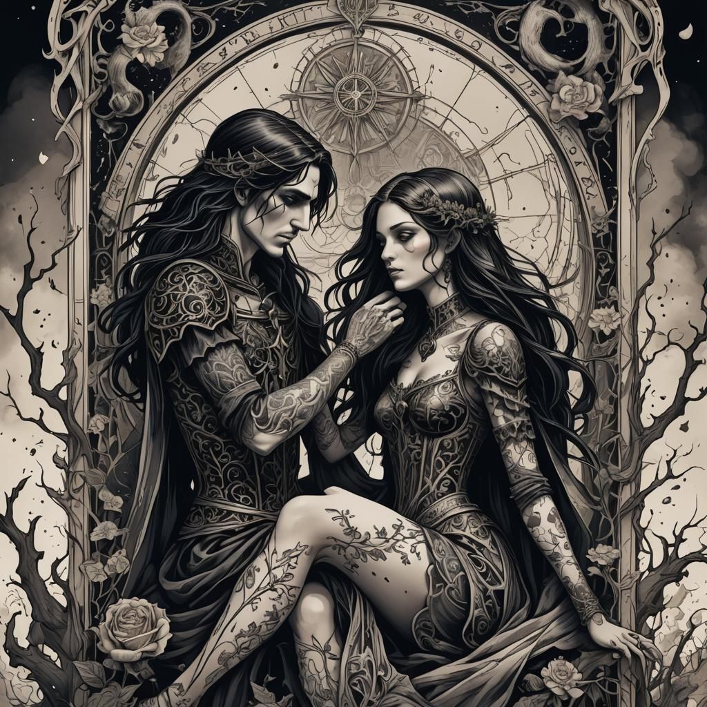Gothic Lovers Tarot Card Tattoo Design