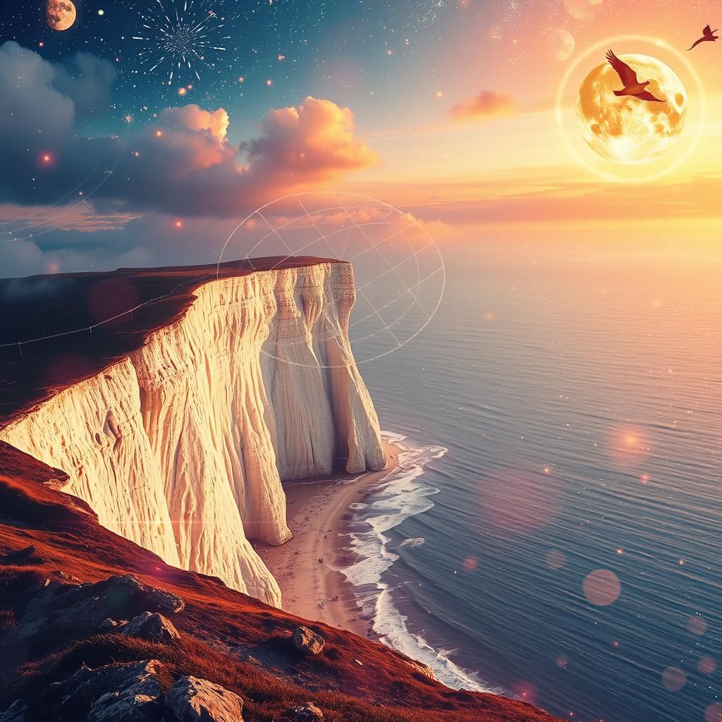 Dover's White Cliffs in Golden Hour: Astral Illustration