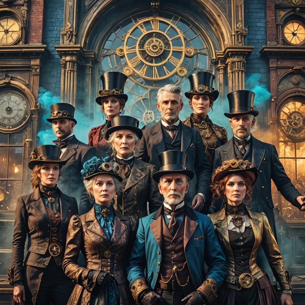 Steampunk Figures Portrait with Neon and Steam