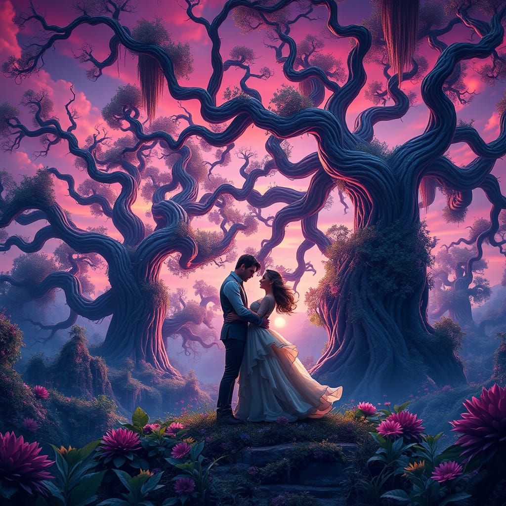 Dreamlike Lovers in a Fantastical Landscape