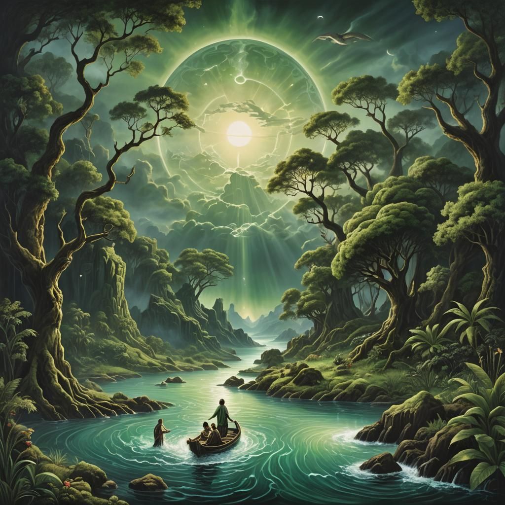 Biblical Creation Story: Earth's Awakening in Still Waters