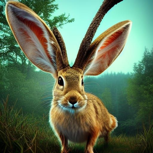Mystical Jackalope in Forest, Cel-Shaded Render