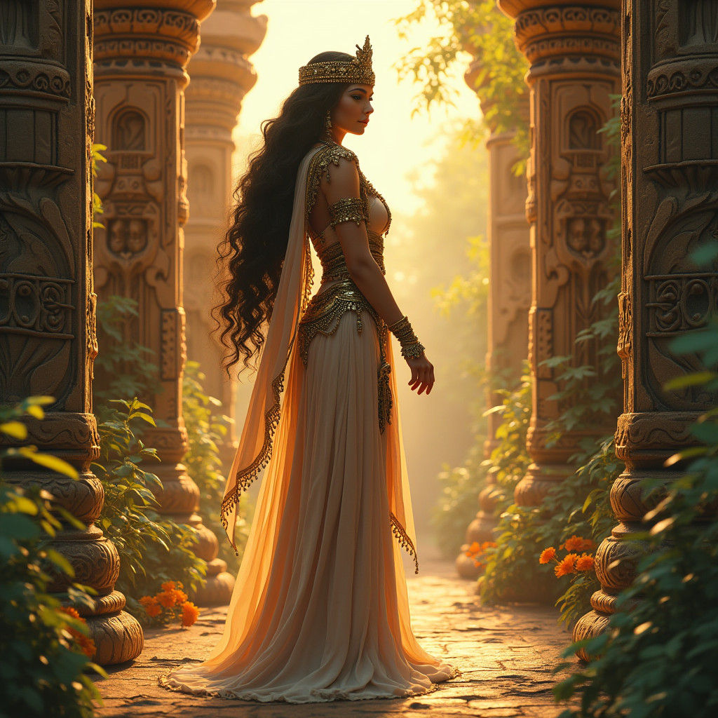 Goddess at Babylon Gate in Anime Style